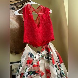 2 piece Red sparkle Rose Dress